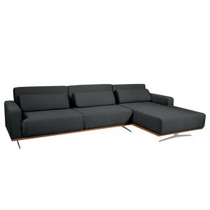 Ecksofa Copperfield II mit Schlaffunktion - Webstoff - Stoff Zahira: Anthrazit - Longchair davorstehend rechts