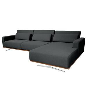 Ecksofa Copperfield II mit Schlaffunktion - Webstoff - Stoff Zahira: Anthrazit - Longchair davorstehend rechts