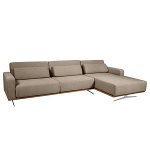 Hoekbank Copperfield II (met slaapfunctie) - geweven stof - Stof Zahira: Beige-Grijs - Longchair vooraanzicht rechts