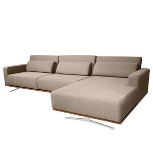 Ecksofa Copperfield II mit Schlaffunktion - Webstoff - Stoff Zahira: Beige-Grau - Longchair davorstehend rechts