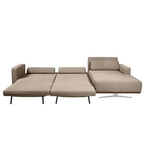 Ecksofa Copperfield II mit Schlaffunktion - Webstoff - Stoff Zahira: Beige-Grau - Longchair davorstehend rechts