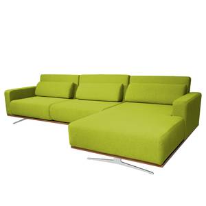 Ecksofa Copperfield II mit Schlaffunktion - Webstoff - Stoff Zahira: Limette - Longchair davorstehend rechts