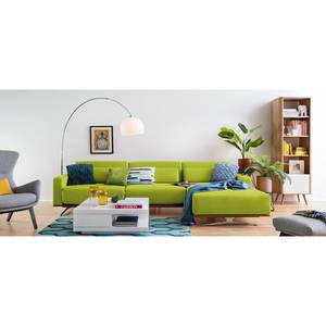 Ecksofa Copperfield II mit Schlaffunktion - Webstoff - Stoff Zahira: Limette - Longchair davorstehend rechts