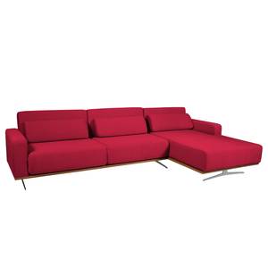 Ecksofa Copperfield II mit Schlaffunktion - Webstoff - Stoff Zahira: Rot - Longchair davorstehend rechts