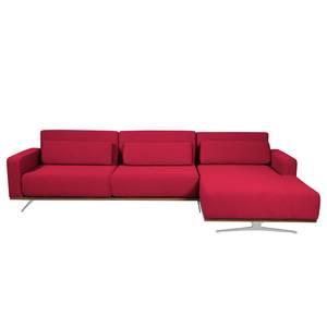 Ecksofa Copperfield II mit Schlaffunktion - Webstoff - Stoff Zahira: Rot - Longchair davorstehend rechts