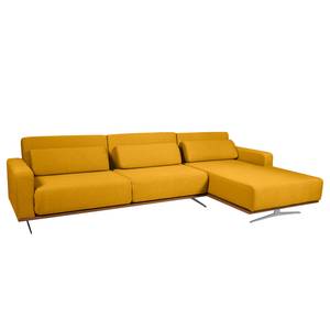 Ecksofa Copperfield II mit Schlaffunktion - Webstoff - Stoff Zahira: Senfgelb - Longchair davorstehend rechts