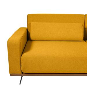 Ecksofa Copperfield II mit Schlaffunktion - Webstoff - Stoff Zahira: Senfgelb - Longchair davorstehend rechts