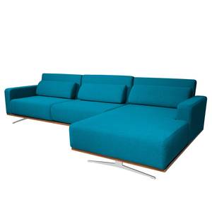 Ecksofa Copperfield II mit Schlaffunktion - Webstoff - Stoff Zahira: Türkis - Longchair davorstehend rechts