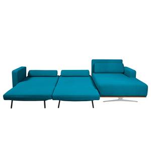 Hoekbank Copperfield II (met slaapfunctie) - geweven stof - Stof Zahira: Turquoise - Longchair vooraanzicht rechts