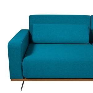 Ecksofa Copperfield II mit Schlaffunktion - Webstoff - Stoff Zahira: Türkis - Longchair davorstehend rechts