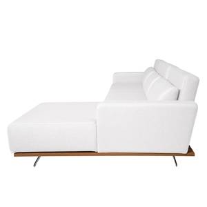 Ecksofa Copperfield II mit Schlaffunktion - Webstoff - Stoff Zahira: Weiß - Longchair davorstehend rechts