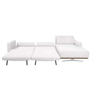 Ecksofa Copperfield II mit Schlaffunktion - Webstoff - Stoff Zahira: Weiß - Longchair davorstehend rechts