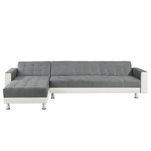 Ecksofa Corby (mit Schlaffunktion) Microfaser/Kunstleder - Longchair beidseitig montierbar - Grau / Weiß