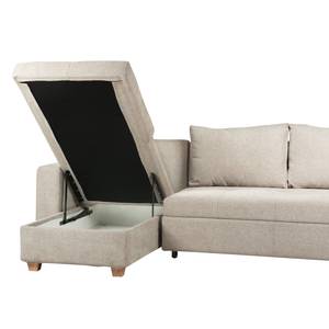 Ecksofa Crandon (mit Schlaffunktion) Webstoff - Stoff Parsa: Beige-Grau - Longchair davorstehend links