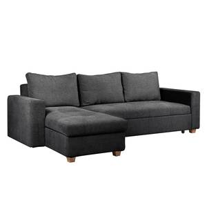 Ecksofa Crandon (mit Schlaffunktion) Webstoff - Stoff Parsa: Grau-Schwarz - Longchair davorstehend links