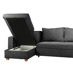 Ecksofa Crandon (mit Schlaffunktion) Webstoff - Stoff Parsa: Grau-Schwarz - Longchair davorstehend links