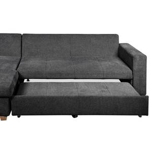 Ecksofa Crandon (mit Schlaffunktion) Webstoff - Stoff Parsa: Grau-Schwarz - Longchair davorstehend links