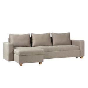 Ecksofa Crandon (mit Schlaffunktion) Webstoff - Stoff Zahira: Beige-Grau - Longchair davorstehend links