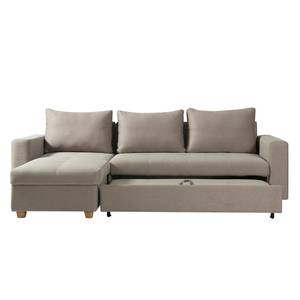 Ecksofa Crandon (mit Schlaffunktion) Webstoff - Stoff Zahira: Beige-Grau - Longchair davorstehend links