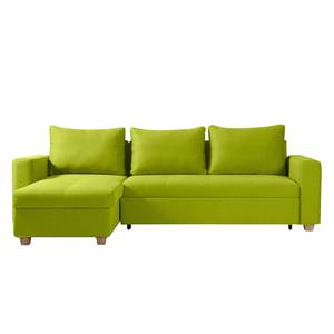 Canapé d'angle Crandon Avec fonction couchage - Tissu - Tissu Zahira : Citron vert - Méridienne courte à gauche (vue de face)