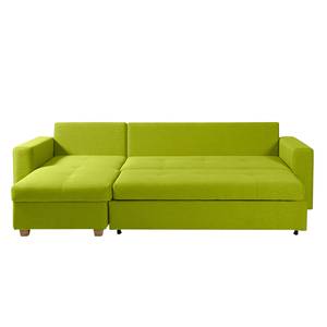 Canapé d'angle Crandon Avec fonction couchage - Tissu - Tissu Zahira : Citron vert - Méridienne courte à gauche (vue de face)