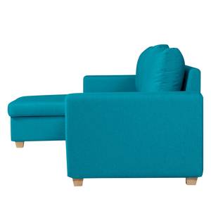 Hoekbank Crandon (met slaapfunctie) - geweven stof - Stof Zahira: Turquoise - Longchair vooraanzicht links