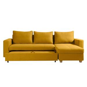 Canapé d'angle Crandon Avec fonction couchage - Tissu - Tissu Zahira : Jaune moutarde - Méridienne courte à droite (vue de face)