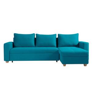 Canapé d'angle Crandon Avec fonction couchage - Tissu - Tissu Zahira : Turquoise - Méridienne courte à droite (vue de face)