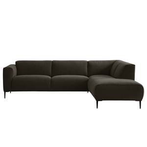 Ecksofa Crawford Iii Webstoff Webstoff Saia: Schwarz-Braun - Ottomane davorstehend rechts