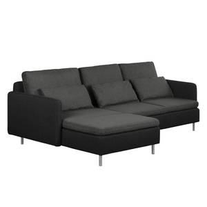 Ecksofa Cromwell Webstoff Webstoff - Dunkelgrau / Schwarz - Longchair davorstehend links