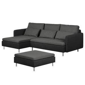 Ecksofa Cromwell Webstoff Webstoff - Dunkelgrau / Schwarz - Longchair davorstehend links