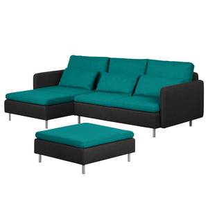 Ecksofa Cromwell Webstoff Petrol / Schwarz - Longchair davorstehend links