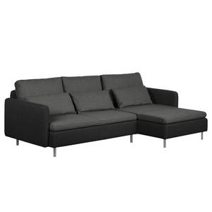 Ecksofa Cromwell Webstoff Dunkelgrau / Schwarz - Longchair davorstehend rechts