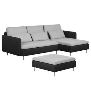 Ecksofa Cromwell Webstoff Grau / Schwarz - Longchair davorstehend rechts