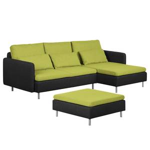 Ecksofa Cromwell Webstoff Grün / Schwarz - Longchair davorstehend rechts