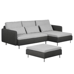 Ecksofa Cromwell Webstoff Hellgrau / Dunkelgrau - Longchair davorstehend rechts