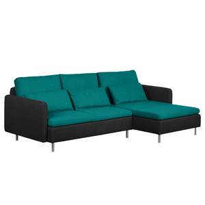 Ecksofa Cromwell Webstoff Petrol / Schwarz - Longchair davorstehend rechts