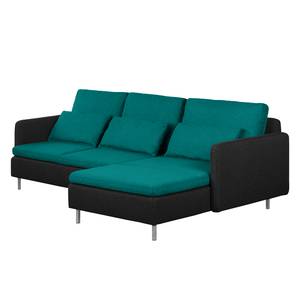 Ecksofa Cromwell Webstoff Webstoff - Petrol / Schwarz - Longchair davorstehend rechts