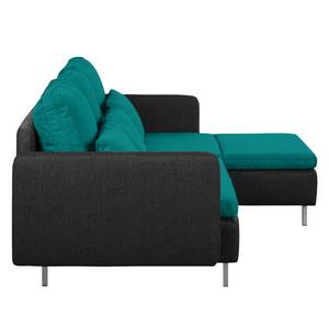 Ecksofa Cromwell Webstoff Webstoff - Petrol / Schwarz - Longchair davorstehend rechts