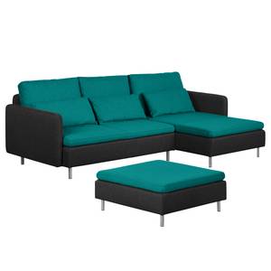 Ecksofa Cromwell Webstoff Petrol / Schwarz - Longchair davorstehend rechts