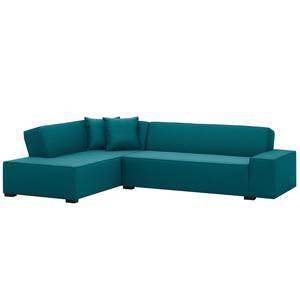 Hoekbank Dallas geweven stof Stof Ramira: Turquoise - Longchair vooraanzicht links