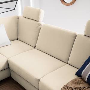 Ecksofa Davao Microfaser Microfaser - Creme - Ottomane davorstehend links - Mit Schlaffunktion