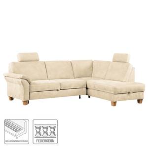 Ecksofa Davao Microfaser Microfaser - Creme - Ottomane davorstehend rechts - Ohne Schlaffunktion