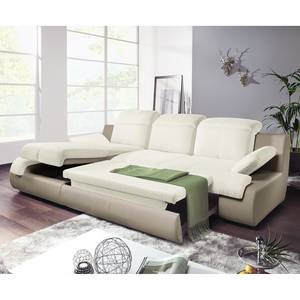 Ecksofa Delsbo Kunstleder / Flachgewebe mit Schlaffunktion - Beige - Longchair davorstehend links