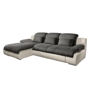 Ecksofa Delsbo Kunstleder / Flachgewebe mit Schlaffunktion - Beige / Anthrazit - Longchair davorstehend links