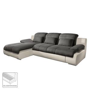 Ecksofa Delsbo Kunstleder / Flachgewebe mit Schlaffunktion - Beige / Anthrazit - Longchair davorstehend links