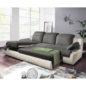 Ecksofa Delsbo Kunstleder / Flachgewebe mit Schlaffunktion - Beige / Anthrazit - Longchair davorstehend links