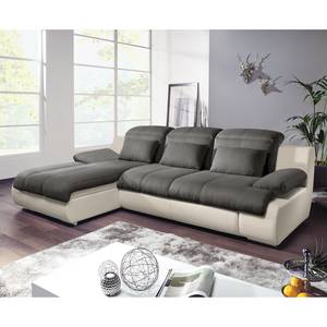 Ecksofa Delsbo Kunstleder / Flachgewebe mit Schlaffunktion - Beige / Anthrazit - Longchair davorstehend links