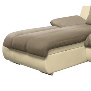 Canapé d'angle Delsbo (convertible) Imitation cuir / Tissé à plat - Crème / Marron - Méridienne courte à gauche (vue de face)