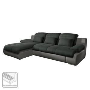 Ecksofa Delsbo Kunstleder / Flachgewebe mit Schlaffunktion - Dunkelgrau / Schwarz - Longchair davorstehend links